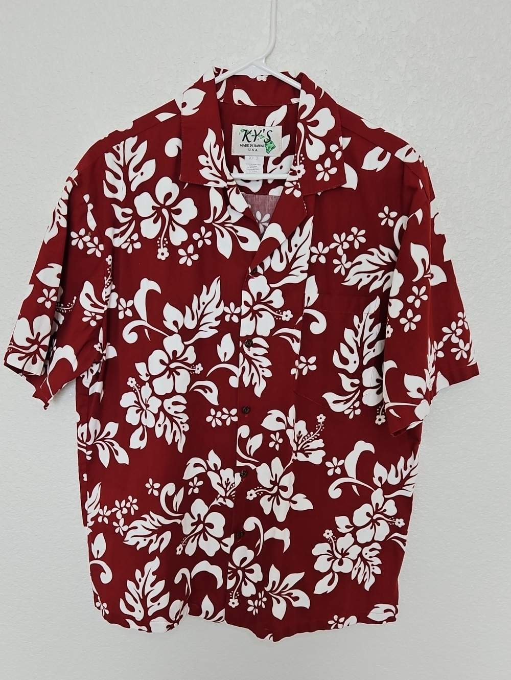 Red & White Ky's Hawaiian Shirt ~ Mens Size L